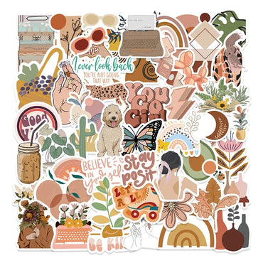 10/30/50PCS Fresh Boho Decoration Scrapbooking Colorful PVC Sticker Aesthetic Korean Stationery School Supplies for Kids (ONLINE ORDER ONLY)