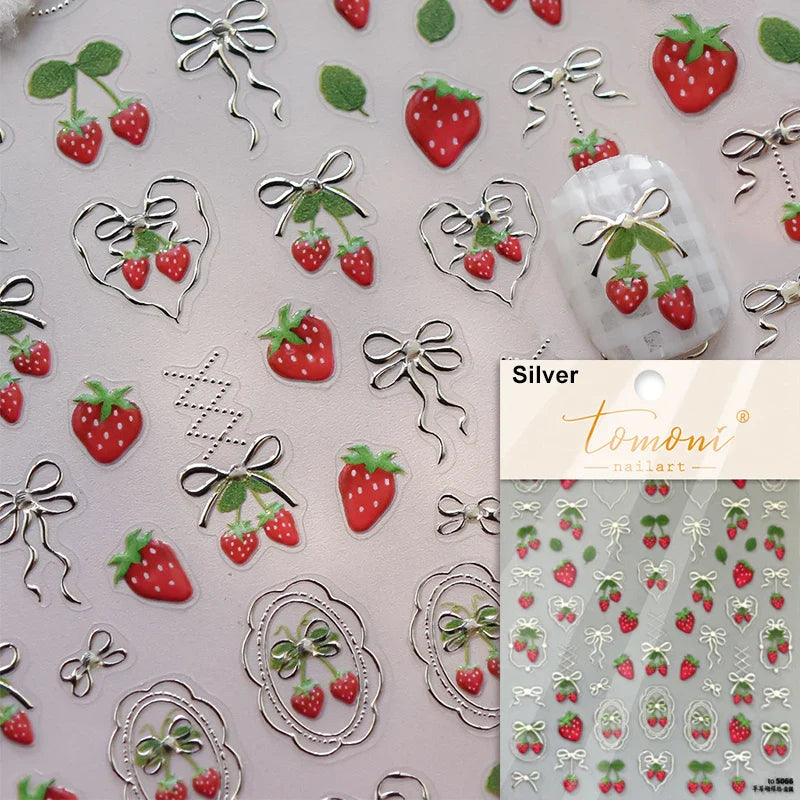 Lovely Green Pink Cherry Pudding Claw Paw Love Heart Bowknot Soft Embossed Reliefs Adhesive Nail Art Stickers Manicure Decals (ONLINE ORDER ONLY)