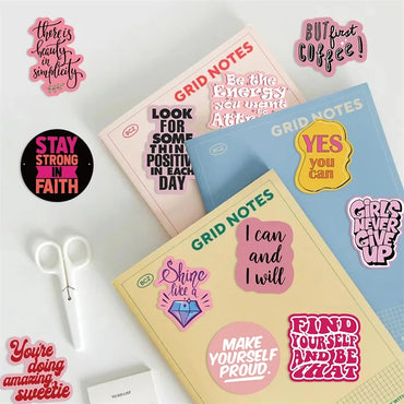 10/30/50PCS Kawaii Encourage Pink PVC Sticky Sticker Aesthetic DIY Stationery Decoration Scrapbooking School Supplies for Kids (ONLINE ORDER ONLY)