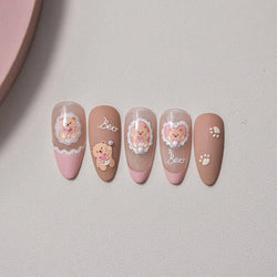 Retro Love Heart White Lace flower Bowknot Tie Pink Bear Flower Strawberry Adhesive Nail Art Stickers Rhinestone Manicure Decals (ONLINE ORDER ONLY)