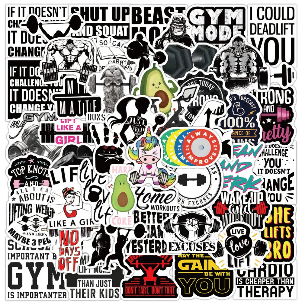 Fitness Motivational Graffiti Stickers for Skateboard, Laptop, Luggage, Car, Phone - Waterproof Decals (10/30/50pcs) (Online Order Only)