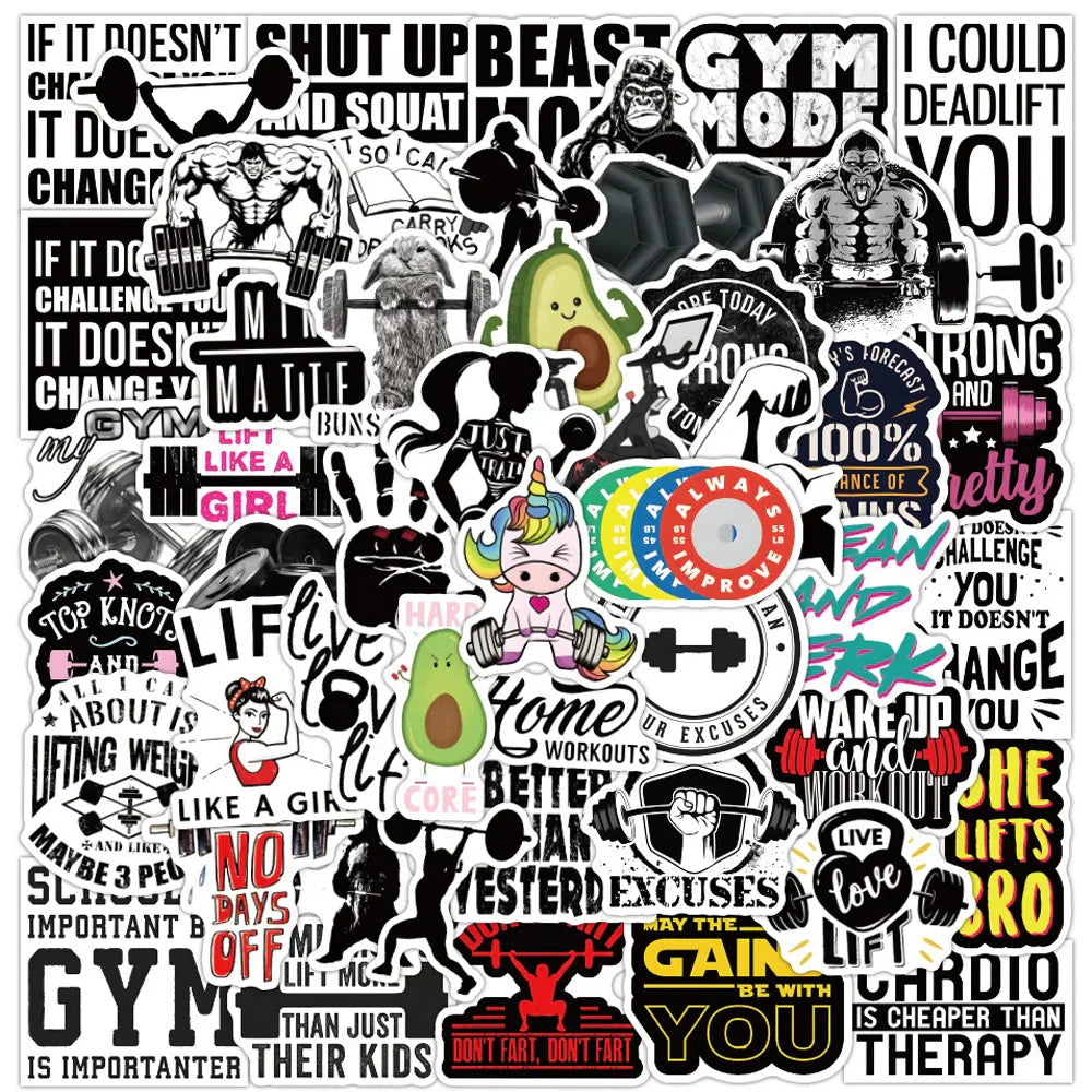 Fitness Motivational Graffiti Stickers for Skateboard, Laptop, Luggage, Car, Phone - Waterproof Decals (10/30/50pcs) (Online Order Only)