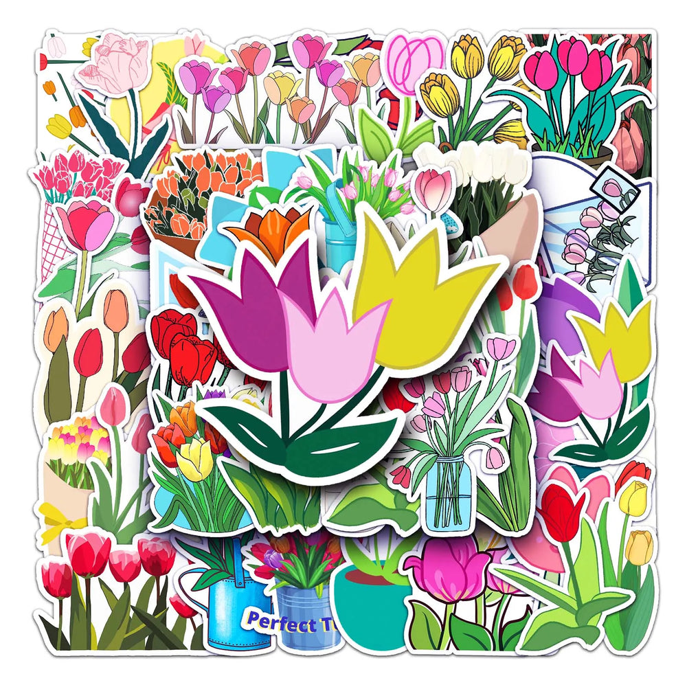 50Pcs Tulip Cartoon Waterproof Vinyl Stickers for Skateboard Snowboard (Online Order Only)