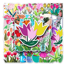 50Pcs Tulip Cartoon Waterproof Vinyl Stickers for Skateboard Snowboard (Online Order Only)