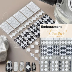French Style Colorful Square Grid Rhombus Stripe Bowknot Line 3D Self Adhesive Nail Art Stickers Shiny Rhinestone Manicure Decal (Online Order Only)