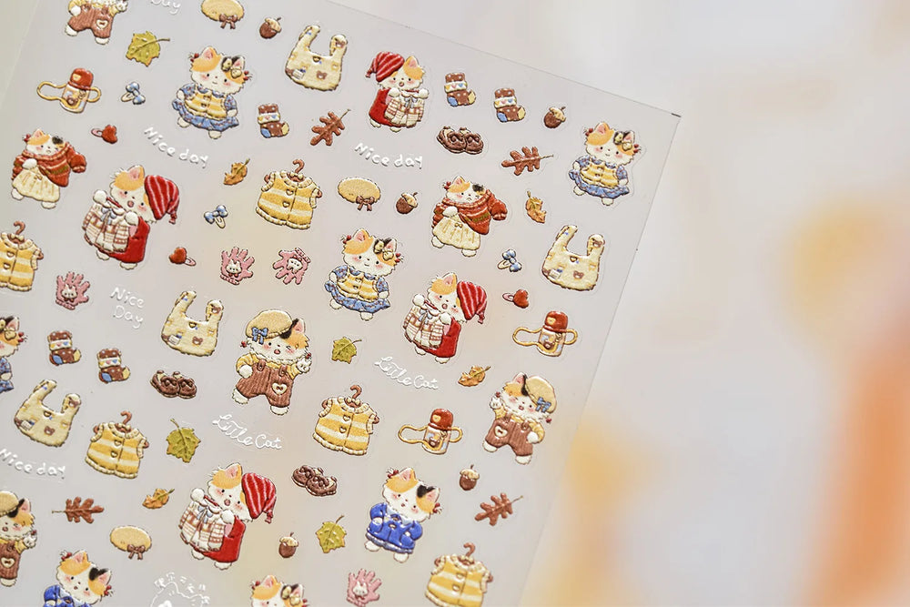 Sweater Glovesvacuum Cup Milk Fallen Leaves Kitten Adhesive Nail Art Stickers Warm Suitpinecone Kitchenware Cat Manicure Decals (ONLINE ORDER ONLY)