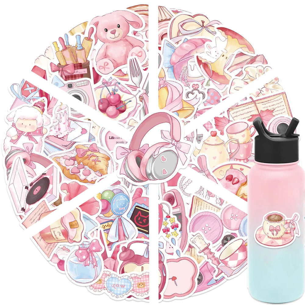 50Pcs Kawaii Cartoon Pink Stickers Cute Aesthetics DIY Toy Gift Graffiti Waterproof Decal for Phone Luggage Laptop Scrapbook (ONLINE ORDER ONLY)