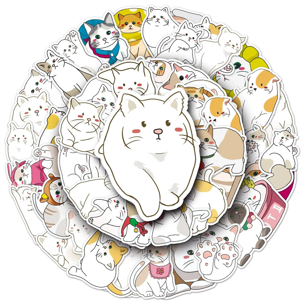 50Pcs Cat Cartoon Waterproof Vinyl Stickers for Skateboard Snowboard (Online Order Only)