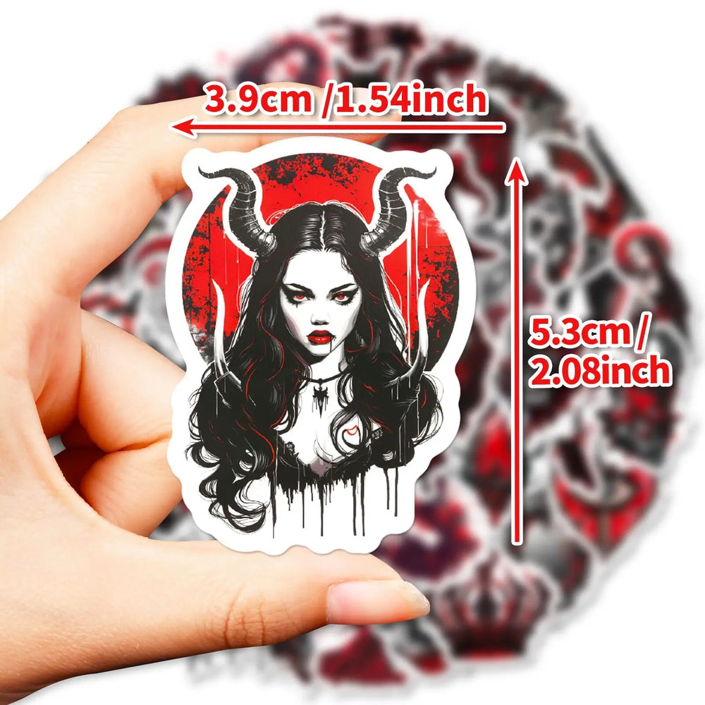 10/50PCS Cool Black Red Gothic Magic Witch Skull Stickers DIY Phone Laptop Luggage Skateboard Graffiti Horror Decals Sticker Toy (ONLINE ORDER ONLY)