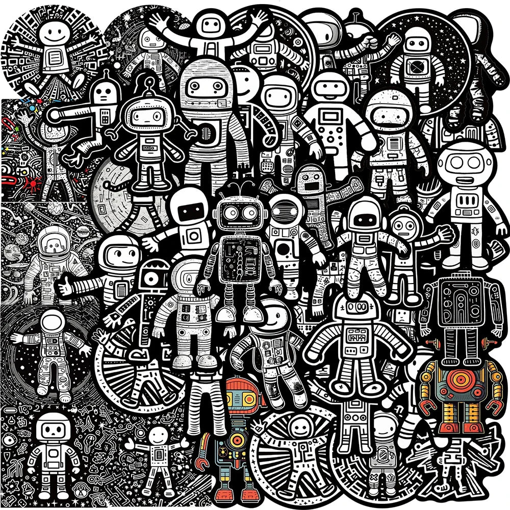 Astronaut Robot Stickers Pack - Waterproof, Laptop, Skateboard, Phone, Car (Online Order Only)