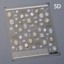Chic Retro Rose Photo Frame Dried Flower Petal Self Adhesive Nail Art Stickers 5D Hot Stamping Relief Rhinestone Manicure Decals (Online Order Only)