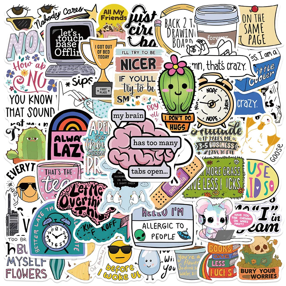 50PCS Sarcastic Funny Phrase Stickers for Laptop, Bicycle, Guitar, Skateboard, Car - Waterproof DIY Graffiti (Online Order Only)