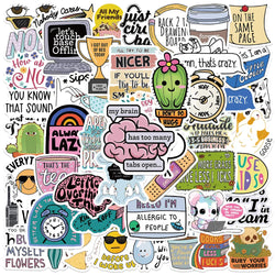 50PCS Sarcastic Funny Phrase Stickers for Laptop, Bicycle, Guitar, Skateboard, Car - Waterproof DIY Graffiti (Online Order Only)