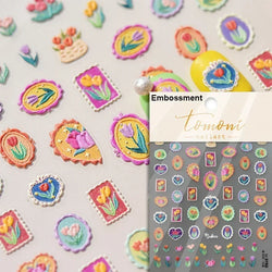 Chic Retro Rose Photo Frame Dried Flower Petal Self Adhesive Nail Art Stickers 5D Hot Stamping Relief Rhinestone Manicure Decals (Online Order Only)