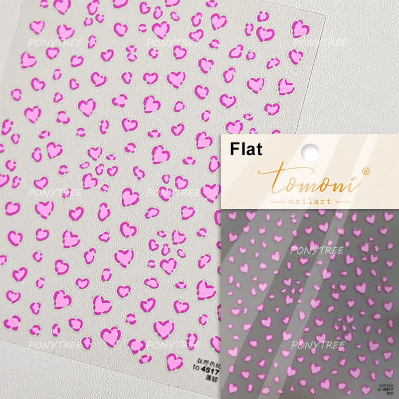 Pink Transparent Strawberry Leopard Print Metal Silver Fruit Lovely Self Adhesive Nail Art Stickers 5D Manicure Decals Wholesale (ONLINE ORDER ONLY)