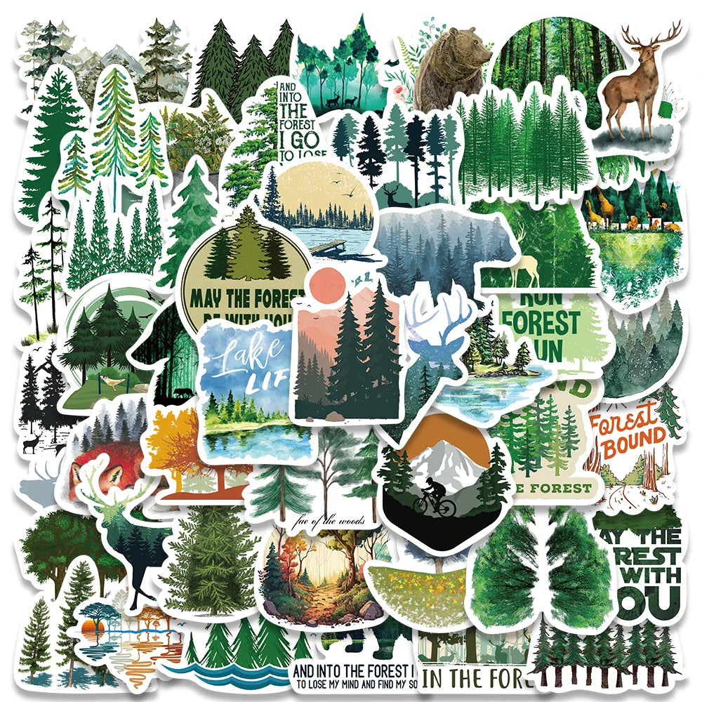 50pcs Outdoor Forest Trees Stickers Vinyl Waterproof For Laptop Guitar Luggage Bike Notebook Scrapbook Stickers Decals (ONLINE ORDER ONLY)