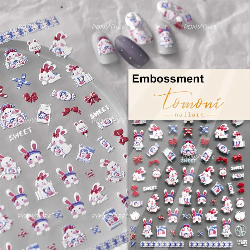 Poker Cards Mr Rabbit Tilted Teacup Bunny Cup Heart Star Block Bow Tie Hot Stamping Adhesive Nail Art Stickers Manicure Decals (ONLINE ORDER ONLY)