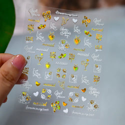 1PC Holographic Laser Heart Nail Stickers-3D Self-Adhesive Golden White Valentines Day Nail Decals For Women Nail Art Decoration (ONLINE ORDER ONLY)