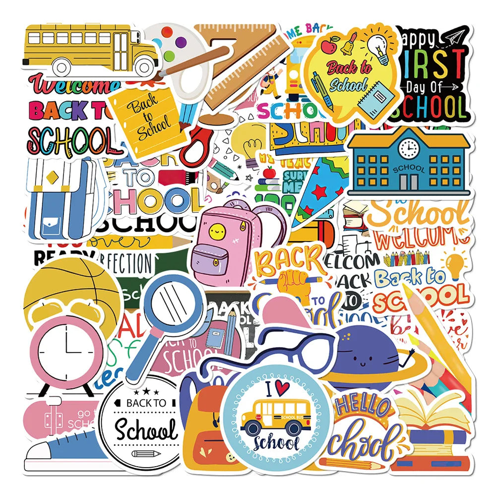 50pcs Cartoon Back-to-School Graffiti Stickers for Helmet, Wall, DIY Decoration (Online Order Only)