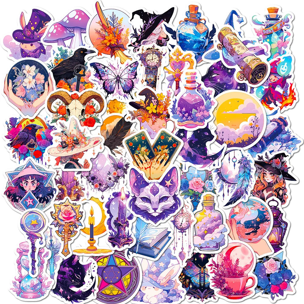 Cute Witch Anime Stickers - 10/30/50pcs for Laptop, Luggage, Phone, Guitar, Car (Online Order Only)