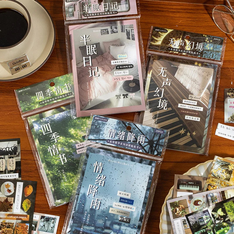 20 Pages Japanese Retro Ins Decorative Stickers Book Scrapbooking Phone Case DIY Journal Collage Material Sticker Gift (ONLINE ORDER ONLY)