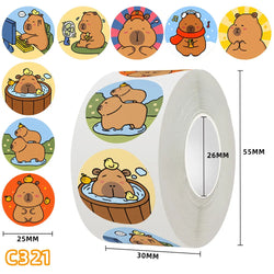 500Pcs Funny Cartoon Cute Capybara Varied Stickers Roll for Kids Phone Helmet Laptop Computer Decor Sealing Label Graffiti Decal (Online Order Only)