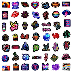 10/30/50PCS Neon Light Sticker Graffiti Sticker Scrapbook Notebook Car Guitar Wall Sticker Motorcycle Cute Cartoon Decoration (ONLINE ORDER ONLY)