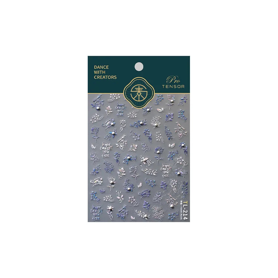 Blue Flower Vivid Bird Hope Can Set You Free Magpie Leaf Pearl Letter Adhesive Nail Art Sticker Aesthetic Beauty Manicure Decal (ONLINE ORDER ONLY)