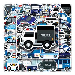 50Pcs Police Car Cartoon Waterproof Vinyl Stickers for Skateboard Snowboard (ONLINE ORDER ONLY)