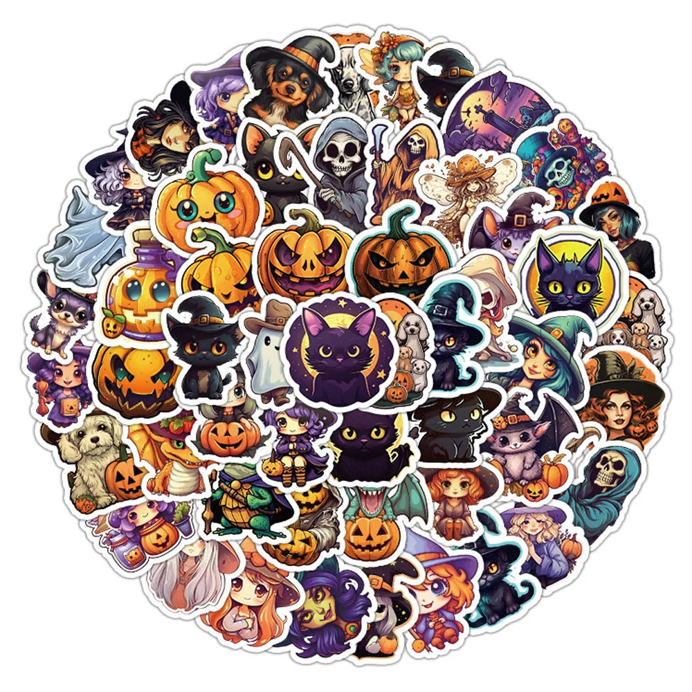 10/30/50/100/200pcs Cool Cartoon Halloween Witch, Pumpkin, Ghosts, and more Sticker Packs (Online Order Only)