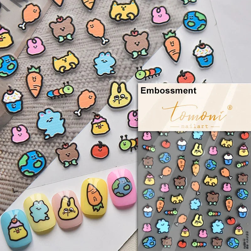 Dog Rabbit Line Bunny Footprint Bowknot Heart Cake Strawberry Flowers Bone Graffiti Adhesive Nail Art Stickers Manicure Decals (ONLINE ORDER ONLY)