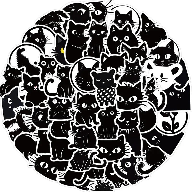 10/30/50PCS Kawaii Black Cat PVC Sticker Aesthetic Children's Decoration Scrapbooking for Kids Korean Stationery School Supplies (ONLINE ORDER ONLY)