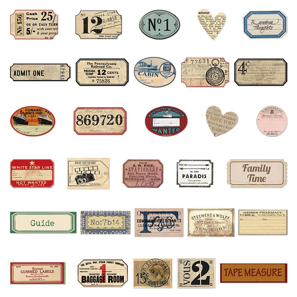 10/30/60pcs Europe and America Retro Label Stickers Vintage Decals Laptop Motorcycle Phone Travel Luggage Waterproof Sticker Toy (Online Order Only)