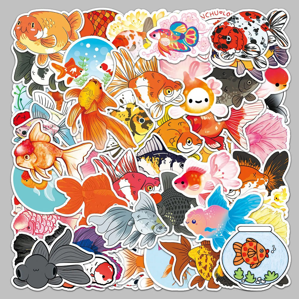 50pcs Cartoon Goldfish Graffiti Stickers for Helmet, Desktop, Wall Decoration (Online Order Only)