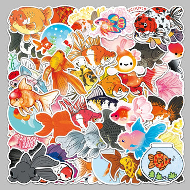 50pcs Cartoon Goldfish Graffiti Stickers for Helmet, Desktop, Wall Decoration (Online Order Only)