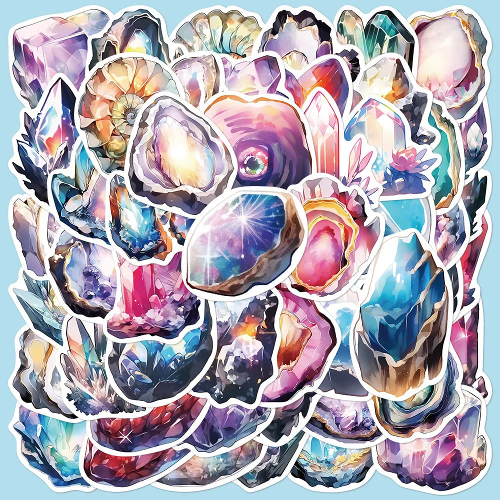 50pcs Cartoon Quartz Gemstone Graffiti Stickers for Helmet, Wall, DIY Decoration Wholesale (Online Order Only)