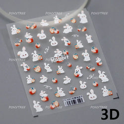 Cute White Rabbit Bunny Strawberry Flower Pudding Star Bowknot Fruit Delicate Adhesive Nail Art Sticker Charming Manicure Decal (Online Order Only)