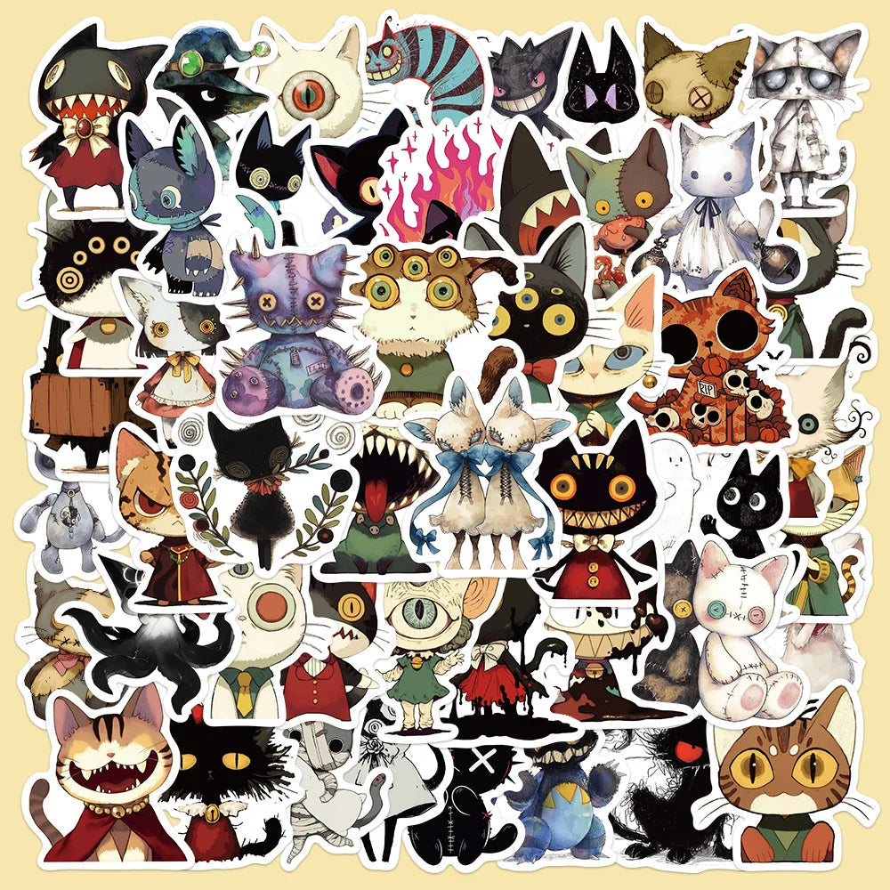 50pcs Wind Cat Graffiti Stickers for Helmet, Wall, DIY Decoration Wholesale (Online Order Only)