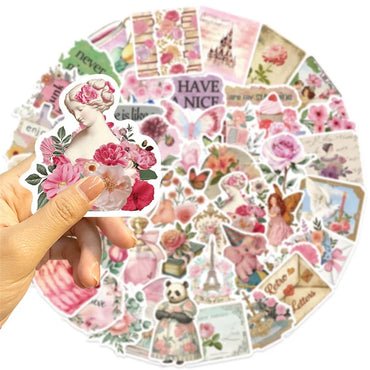 10/30/50PCS Vintage Pink Girl PVC Sticker Aesthetic Decoration Scrapbooking Stationery DIY Hand Accounting Supplies for Kids (ONLINE ORDER ONLY)