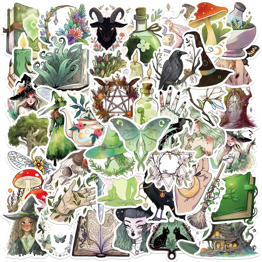 Cartoon Goth Witch Stickers for Laptop, Phone, Scrapbook, Fridge, Diary - 10/30/50pcs (Online Order Only)