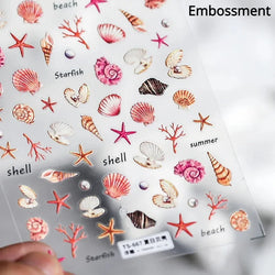 Summer Beach Ocean Shell Starfish Clams Conch Stars Sea Bubble Seasnail Soft Relief Decoration Nail Art Stickers Manicure Decals (ONLINE ORDER ONLY)
