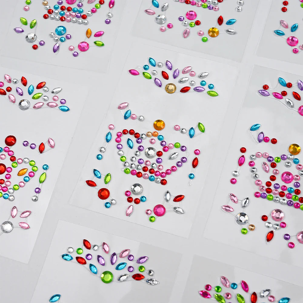 12Pcs 3D Stickers On The Face Rhinestone Makeup Bright Face Art Sticker Girl's Temporary Tattoo Rhinestone For Strasse Makeup &* (Online Order Only)