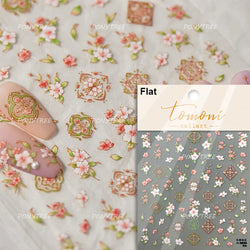 Romantic Pink Peach Blossom Tower Circular Fan Hollowed Window Tassel Pendant Antique Tree Chic Nail Art Stickers Manicure Decal (ONLINE ORDER ONLY)