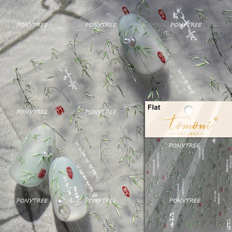 Trumpet Creeper White Flower Purple Leaves Antique Special Characters 5D Soft Relief Adhesive Nail Art Stickers Manicure Decals (ONLINE ORDER ONLY)
