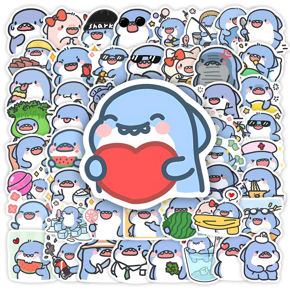 Cute Shark Animated Clipart Stickers Animals DIY Gift Toys Decal Laptop Scrapbook Decorative Phone Bottles Luggage Waterproof (ONLINE ORDER ONLY)