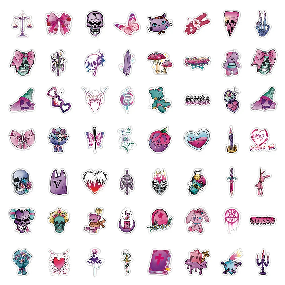 10/30/60pcs Magic Gothic Skull Cool Stickers Decals Laptop Luggage Phone Suitcase Notebook Guitar Waterproof Sticker Kids Toys (ONLINE ORDER ONLY)
