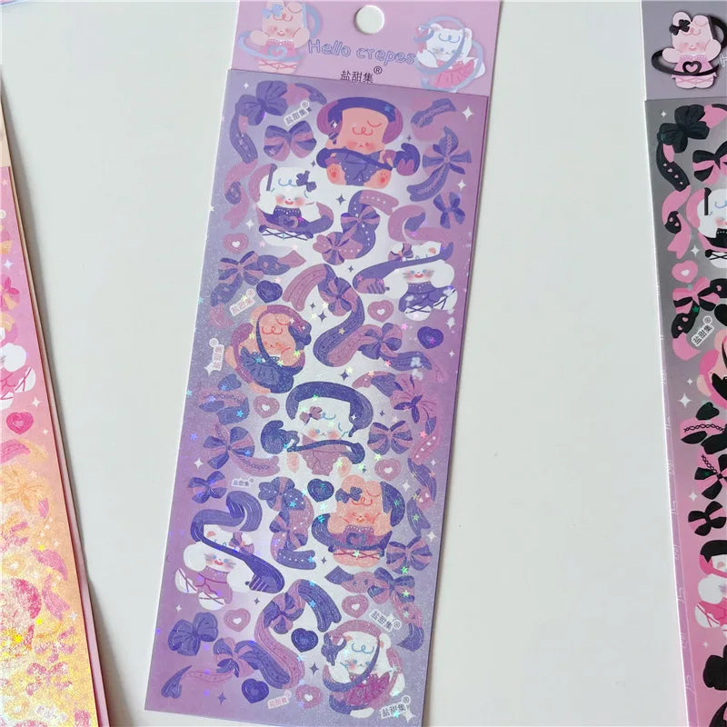 6/8pcs Kawaii Ribbon Rabbit Decorative Sticker Set Girls Scrapbooking Idol Card DIY Diary Album Collage Material Korean Stickers (ONLINE ORDER ONLY)