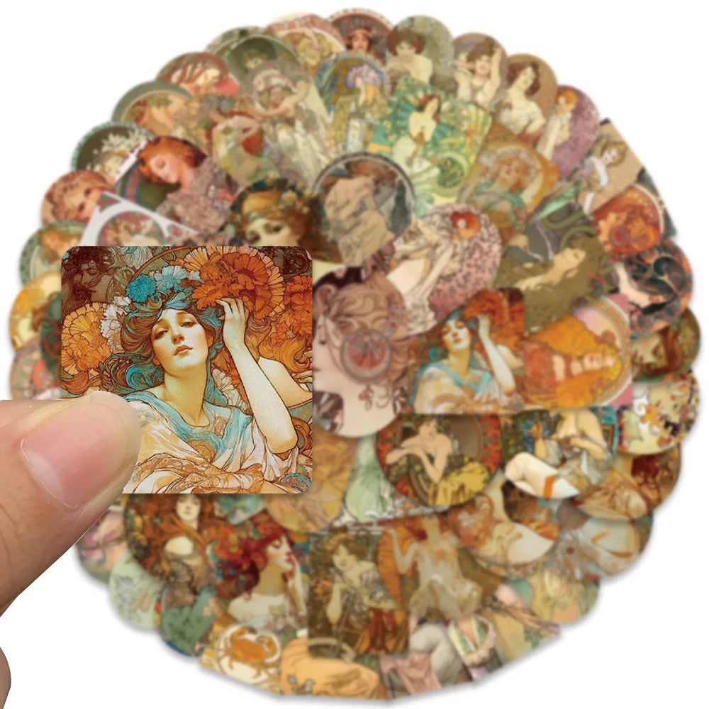 10/30/60PCS Alphonse Maria Mucha Art Graffiti Stickers Aesthetic Decoration DIY Phone Scrapbook Fridge Bike Wall Decals Kids Toy (ONLINE ORDER ONLY)