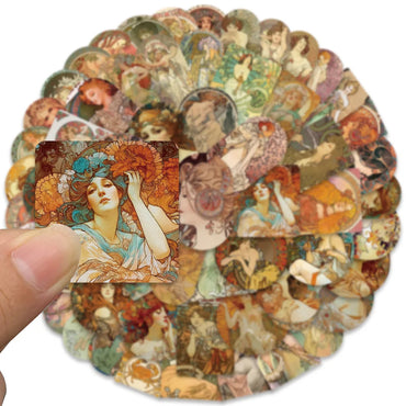 10/30/60PCS Alphonse Maria Mucha Art Graffiti Stickers Aesthetic Decoration DIY Phone Scrapbook Fridge Bike Wall Decals Kids Toy (Online Order Only)