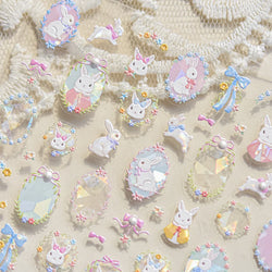 Flower Garland Lovely Bunny Rabbit Floral Wreath Bowknot Frame Spring Charm Heart 5D Adhesive Nail Art Stickers Manicure Decals (ONLINE ORDER ONLY)